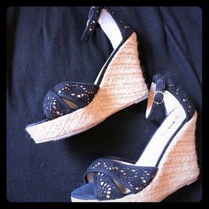 Crochet Black Espadrille Wedges